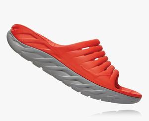 Hoka One One Men's ORA Recovery Flip Sandals Red/Grey Clearance [PZTAM-3197]
